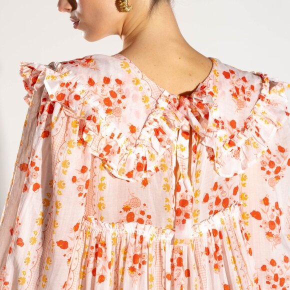 Innika Choo Voile Collar Tier Mini Dress Size 0 - 2 XS Baby Doll Frills Peasant - Picture 11 of 12